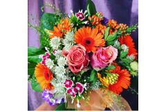 Blumenstrauss in weiss-lila-orange mit Gerbera und Rosen